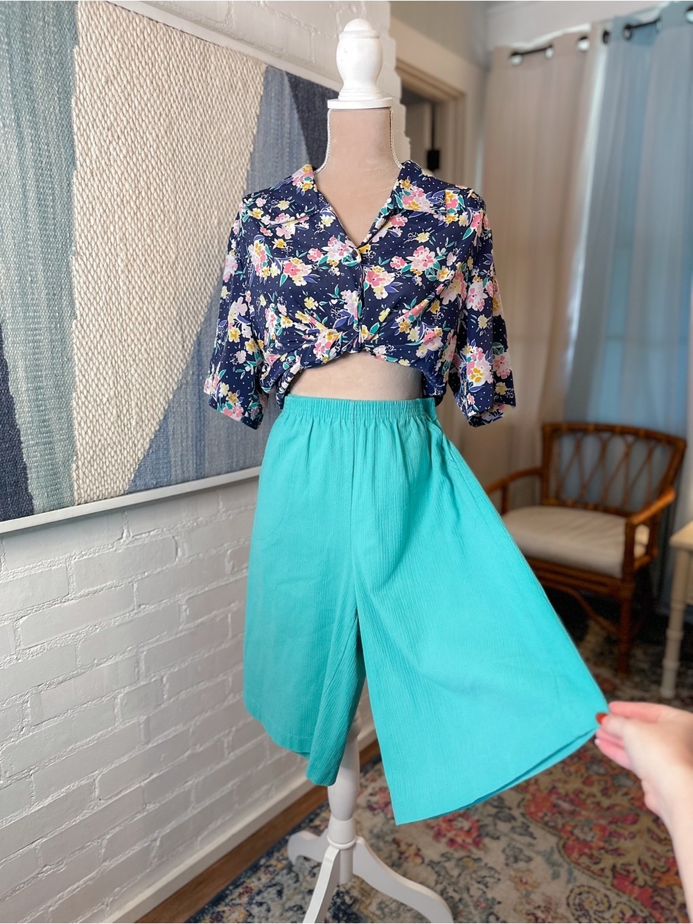 Blair Turquoise Cotton Bermuda Shorts